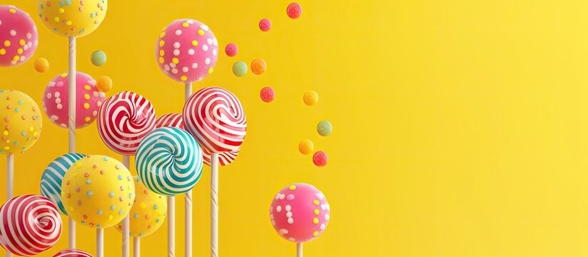 Vibrant candy pops with a bright yellow background and copy space image for personalized party invites