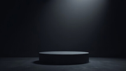 Empty podium black smoke background product platform abstract stage texture fog spotlight.