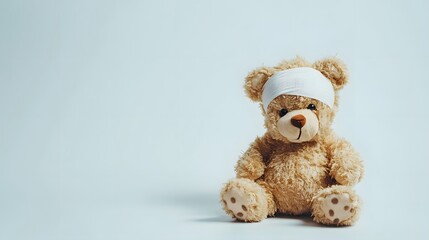 Obraz premium Injured Teddy Bear With Bandage on Head Get Well Soon Cute Plush Toy