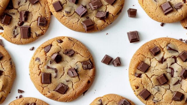 Cookies with chocolate texture, top view pattern seamless loop animation.