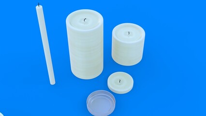 different size candle with blue background