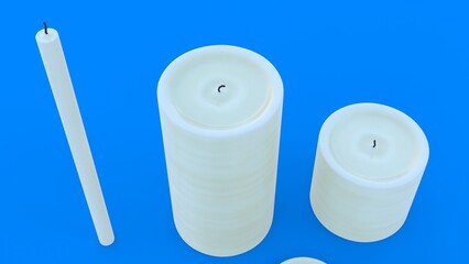 different size candle with blue background