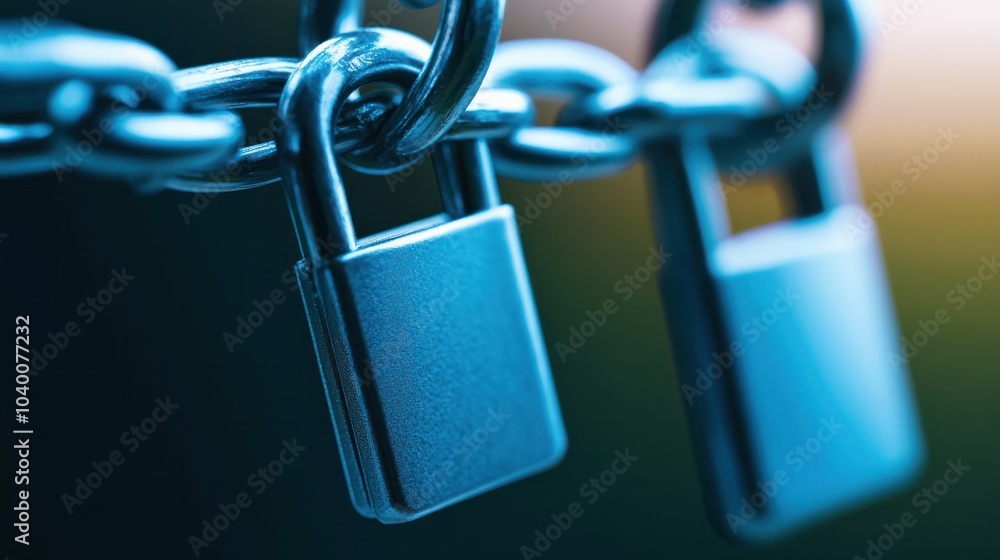 Poster exploring the concept of security through locked chains and padlocks in a digital age