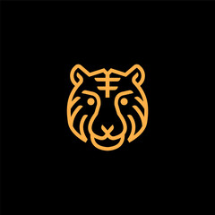 simple minimalist and modern bold outline black and white tiger head logo