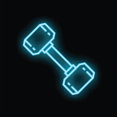 Neon blue dumbbell shining in the dark representing fitness