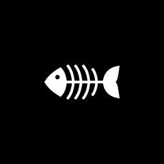 simple fish bone logo vector minimalist, flat, black and white illustration