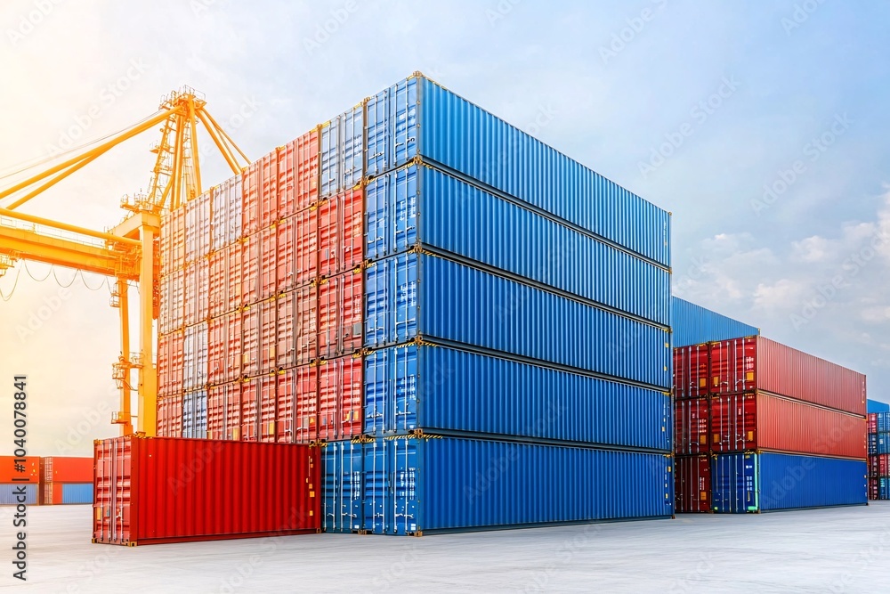 Wall mural cargo containers stacked at port import export shipping logistics industry