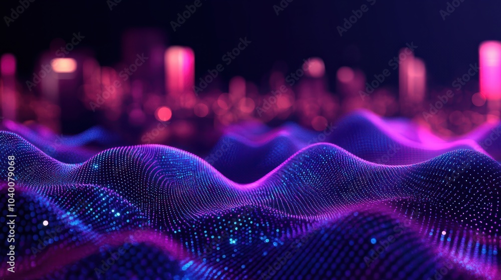 Poster smart city and abstract dot point connect with gradient line and aesthetic intricate wave line desig