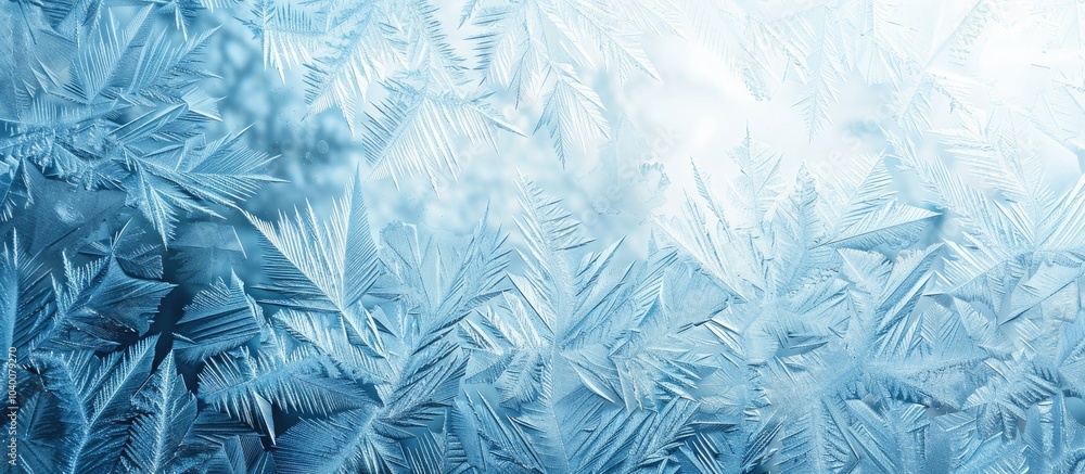 Poster blue ice winter background with a frozen pattern on a window creating a textured blue wallpaper perf