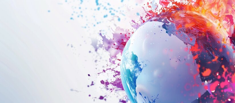 Digitally created image with moving shapes on a white background with copy space portraying global business and digital interface concept