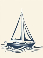 Fototapeta premium A sailboat navigates smoothly through serene waves, embodying tranquility and adventure on a clear day at sea. Generative AI