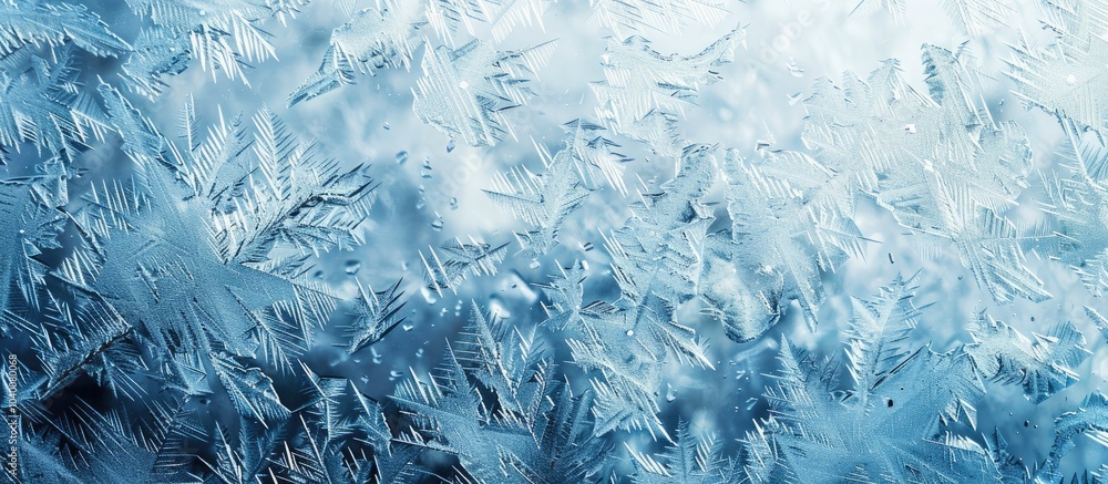 Aufkleber winter window displays a frozen pattern in a blue ice background ideal as a texture for wallpaper or