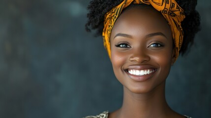 Smiling African woman, online business interface