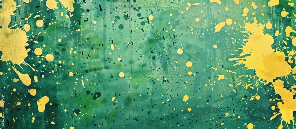 Poster colorful green and yellow splatter pattern on retro paper with smeared paint ideal as a background f
