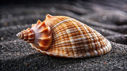 Obraz premium Medium shot of Hemifusus Tuba seashell on black sand background