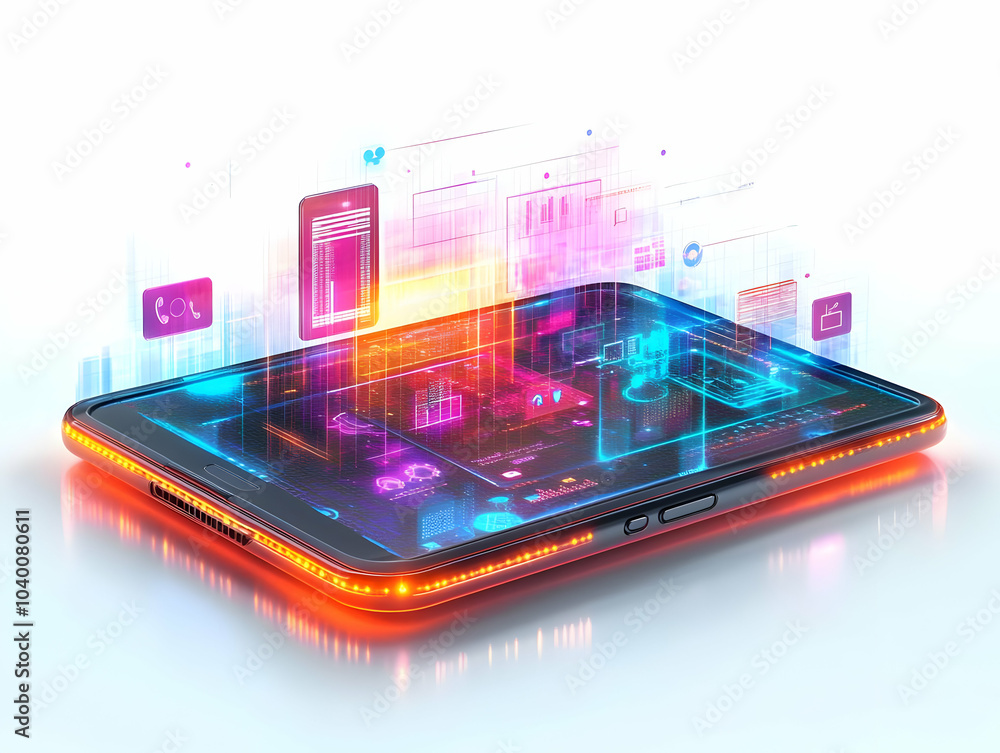 Poster flat smartphone levitating holographic compliance decision making icons concept side view floating a