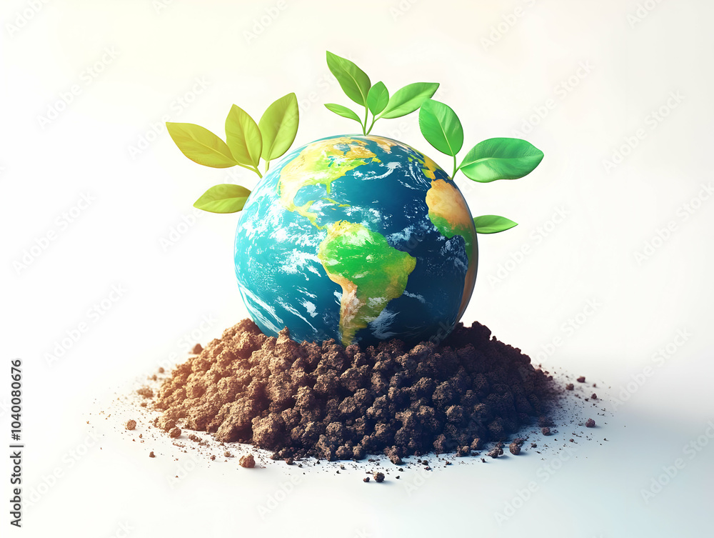 Poster flat macro holographic globe growing from seed concept close-up image of holographic globe sprouting