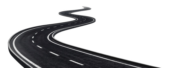 Winding asphalt road with sharp curves, cut out - stock png.