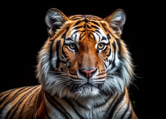 Obraz premium Majestic Tiger Template on Black Background for Stunning Visuals and Design Projects