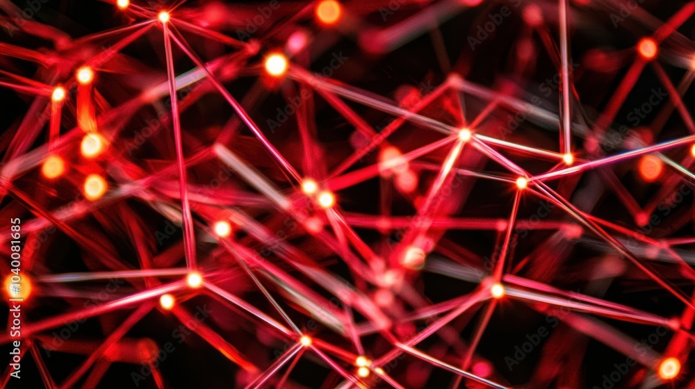 Poster exploring the intricacies of red light patterns and network connectivity in digital artistry