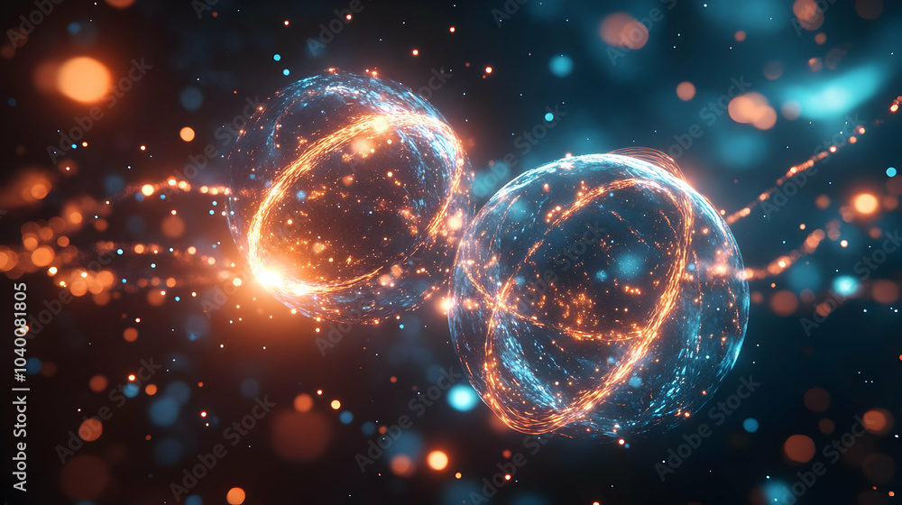 Aufkleber 3d quantum entangled decision nodes macro shot glowing particles symbolizing interconnected esg deci