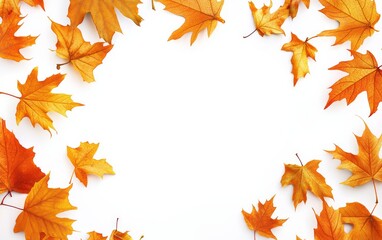 Autumn composition. Frame made of autumn leaves,