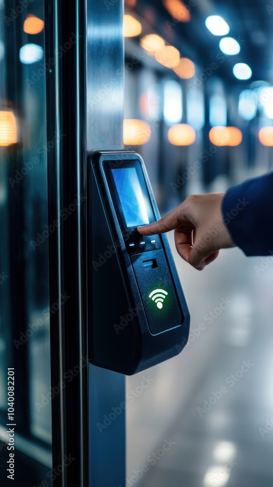 Poster modern contactless payment system enhances user experience in public transport access points