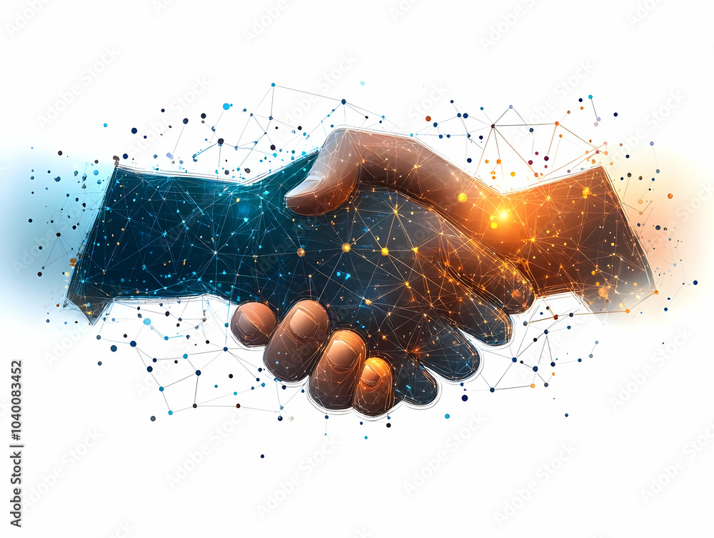Aufkleber flat abstract handshake digital lines bokeh lights global business connections concept image handsha