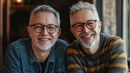 Strong relationships. Gay senior couple making laugh and looking at camera