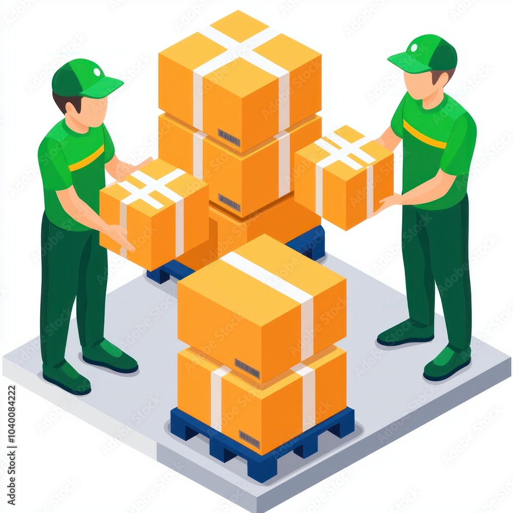 Poster efficient warehouse operations teamwork in handling packages for quick delivery