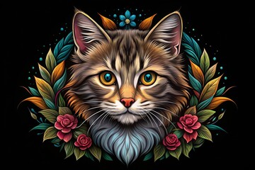 Colorful Cat Illustration for Design and Apparel