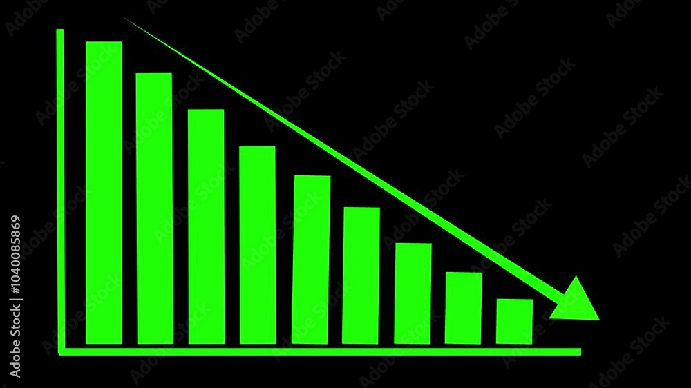 Poster animated down business graph icon designed in flat icon style. finance, business info graphic animat