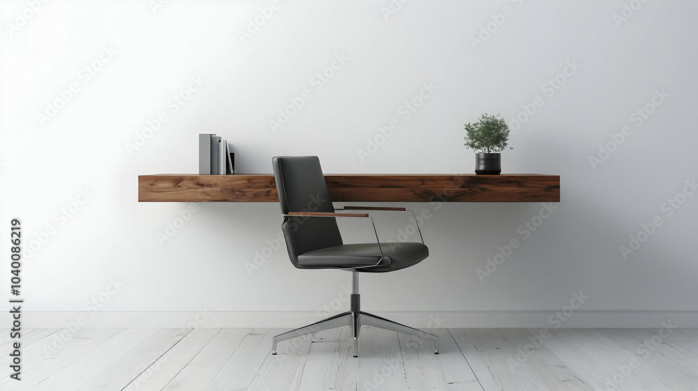 Poster minimalist floating desk with simple office chair in a modern workspace setting