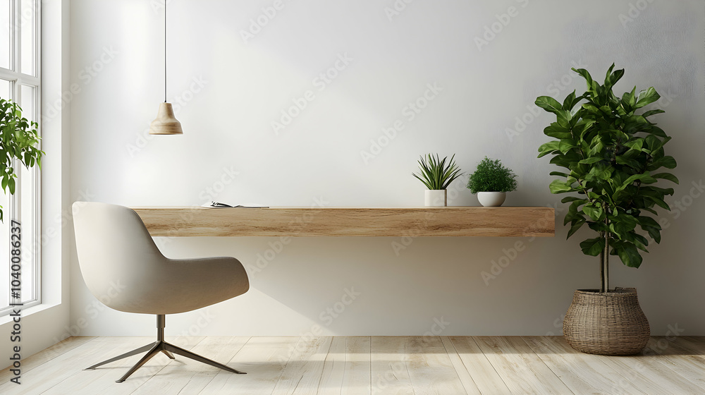 Aufkleber minimalist floating desk with simple office chair in modern workspace setting