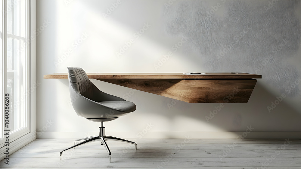 Aufkleber minimalist floating desk with simple office chair in modern workspace setting