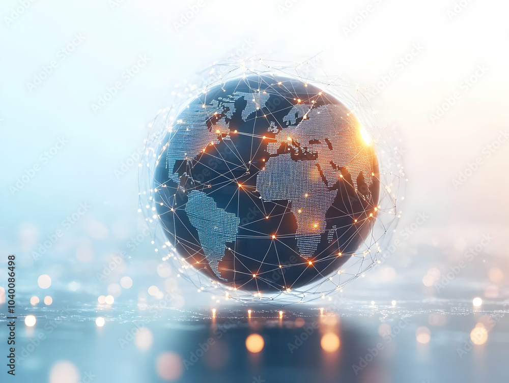 Aufkleber flat globe network connections abstract bokeh background | vector illustration of global community a