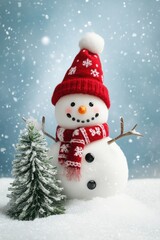 Fototapeta premium Cute snowman. Winter holiday theme.