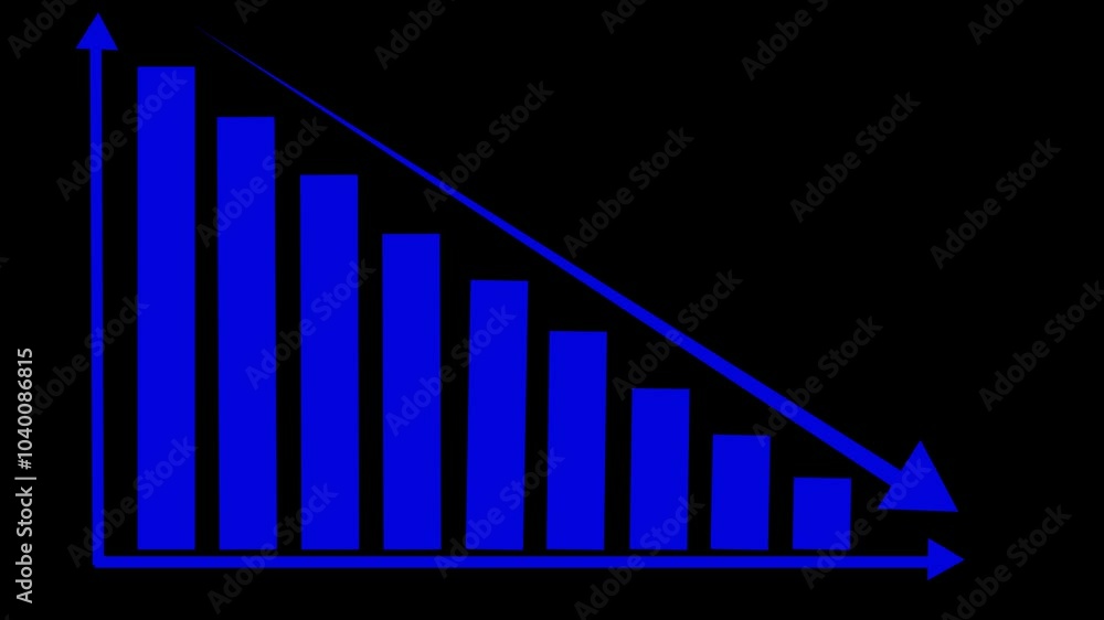 Poster animated down business graph icon designed in flat icon style. finance, business info graphic animat
