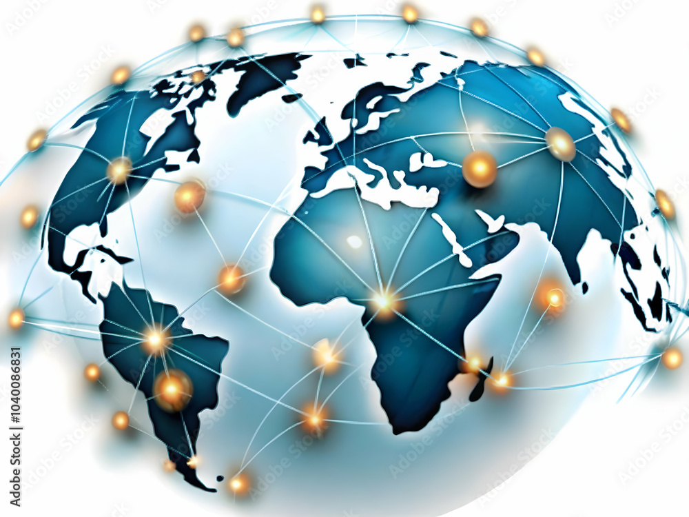 Poster plain blue background with glowing network nodes and global connectivity lines for smart cities - id