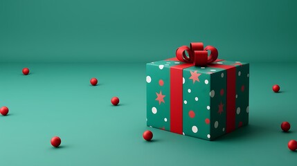 3D Colorful Christmas Gift Box on Green Background