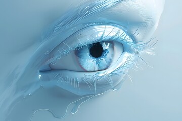 Captivating Close-Up of a Tearful Blue Eye with Ethereal Lighting