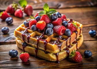 Fresh Waffle Delight with Berries and Chocolate Sauce