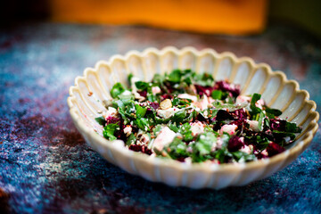 Colorful Beetroot and Arugula Salad with Feta and Seeds
