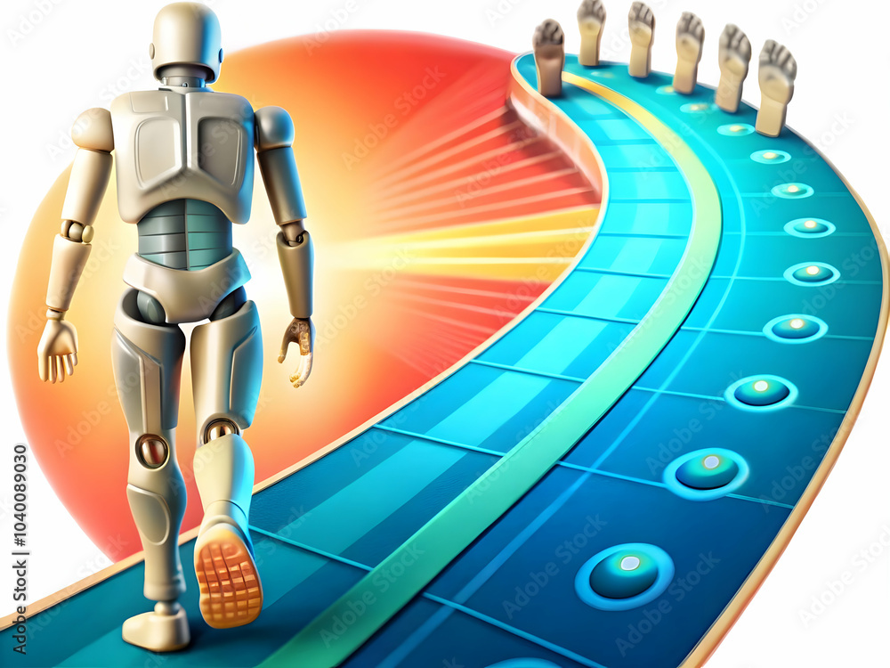 Poster interlocking gears human robotic concept image plain background seamless collaboration integration v