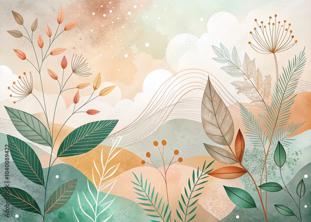 Poster minimalist abstract art background with botanical elements for modern decor and digital use