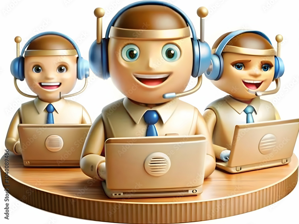 Poster customer service reps collaborating with ai chatbot interfaces for efficient customer support - cand
