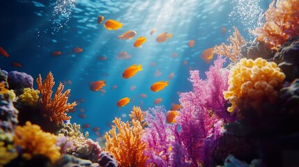 Underwater Exploration of a Vibrant Coral Reef: A Diver Immersed in a World of Color and Life