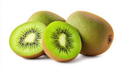 Fototapeta premium A green kiwi fruit with a cut in it