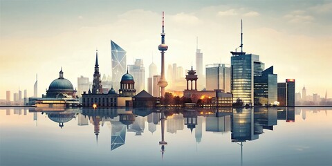 Fototapeta premium Minimalist Berlin City Map Poster Design with Double Exposure Photography for Unique Art Decor