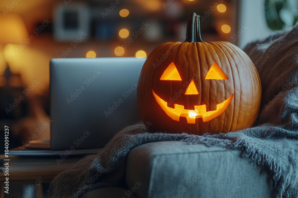 Sticker office decorated in halloween style designed with generative ai
